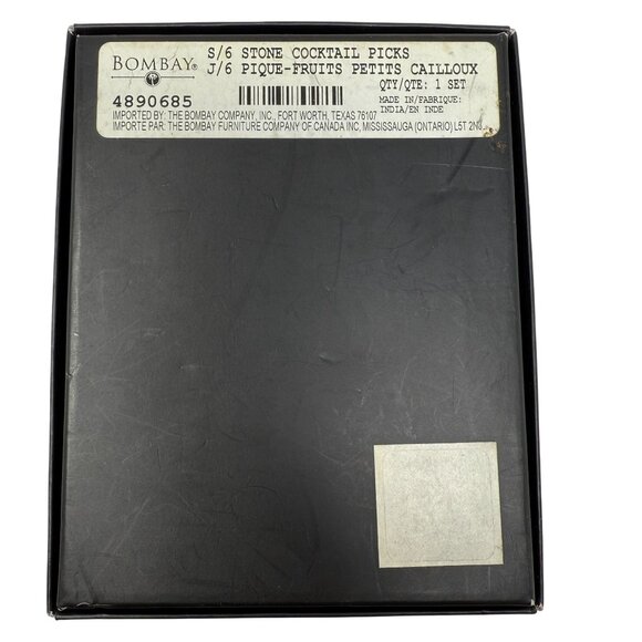 Bombay Stone Cocktail Picks Forks Stone Twisted Metal Handles Set of 6 MCM Box - Picture 3 of 4